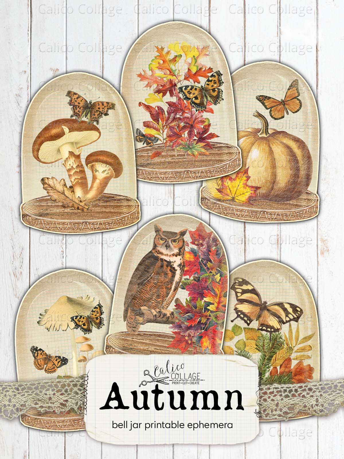 Autumn Bell Jar Tags, Junk Journal Printable Ephemera