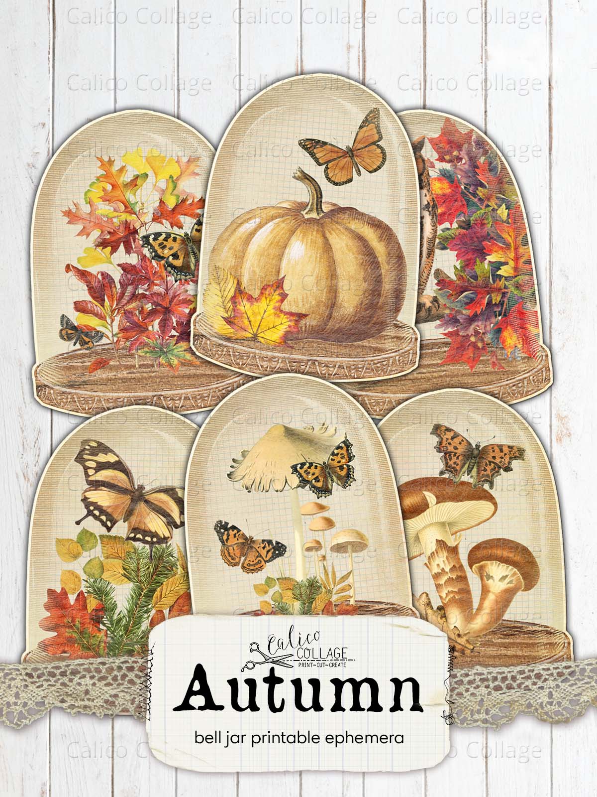 Autumn Bell Jar Tags, Junk Journal Printable Ephemera