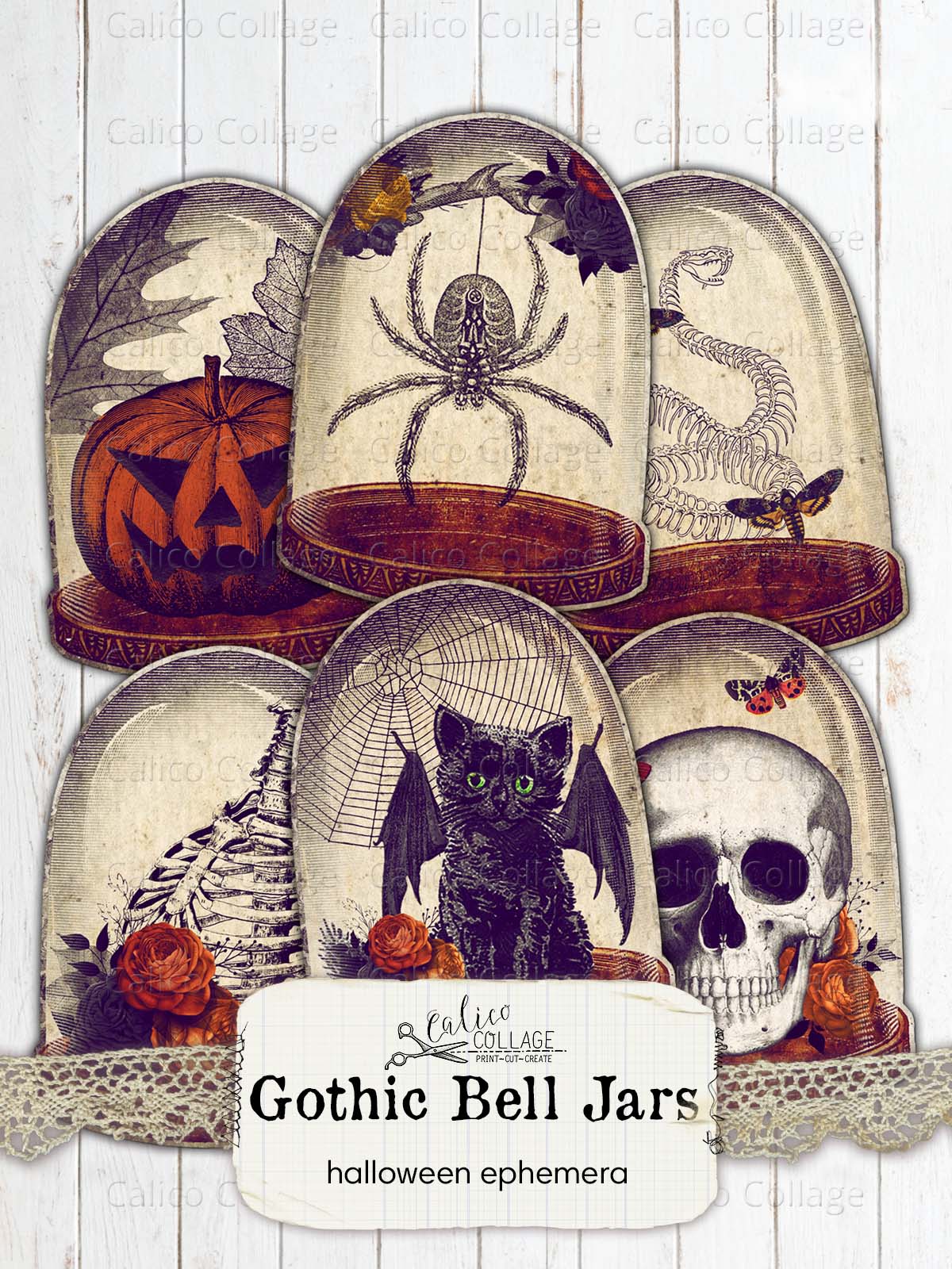 Halloween Bell Jar Tags, Junk Journal Printable