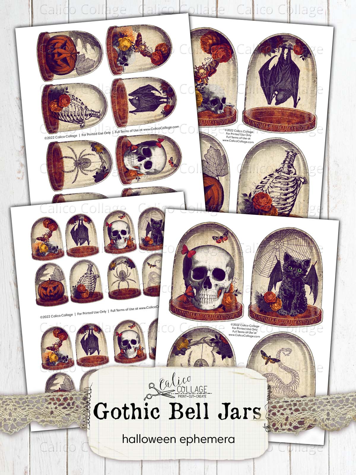 Halloween Bell Jar Tags, Junk Journal Printable