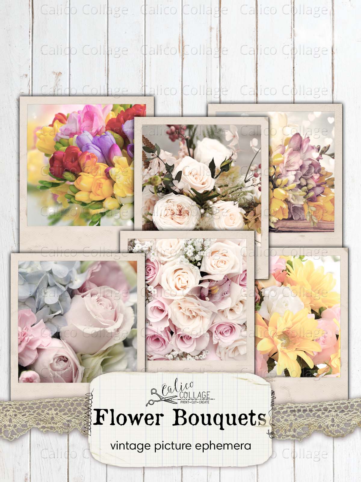 Flower Bouquet Vintage Photographs, Junk Journal Printable