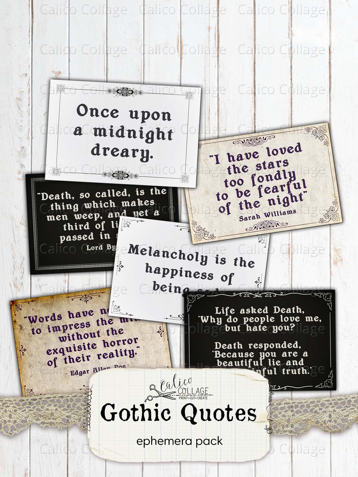 Gothic Quotes Junk Journal Printable, Ephemera Words