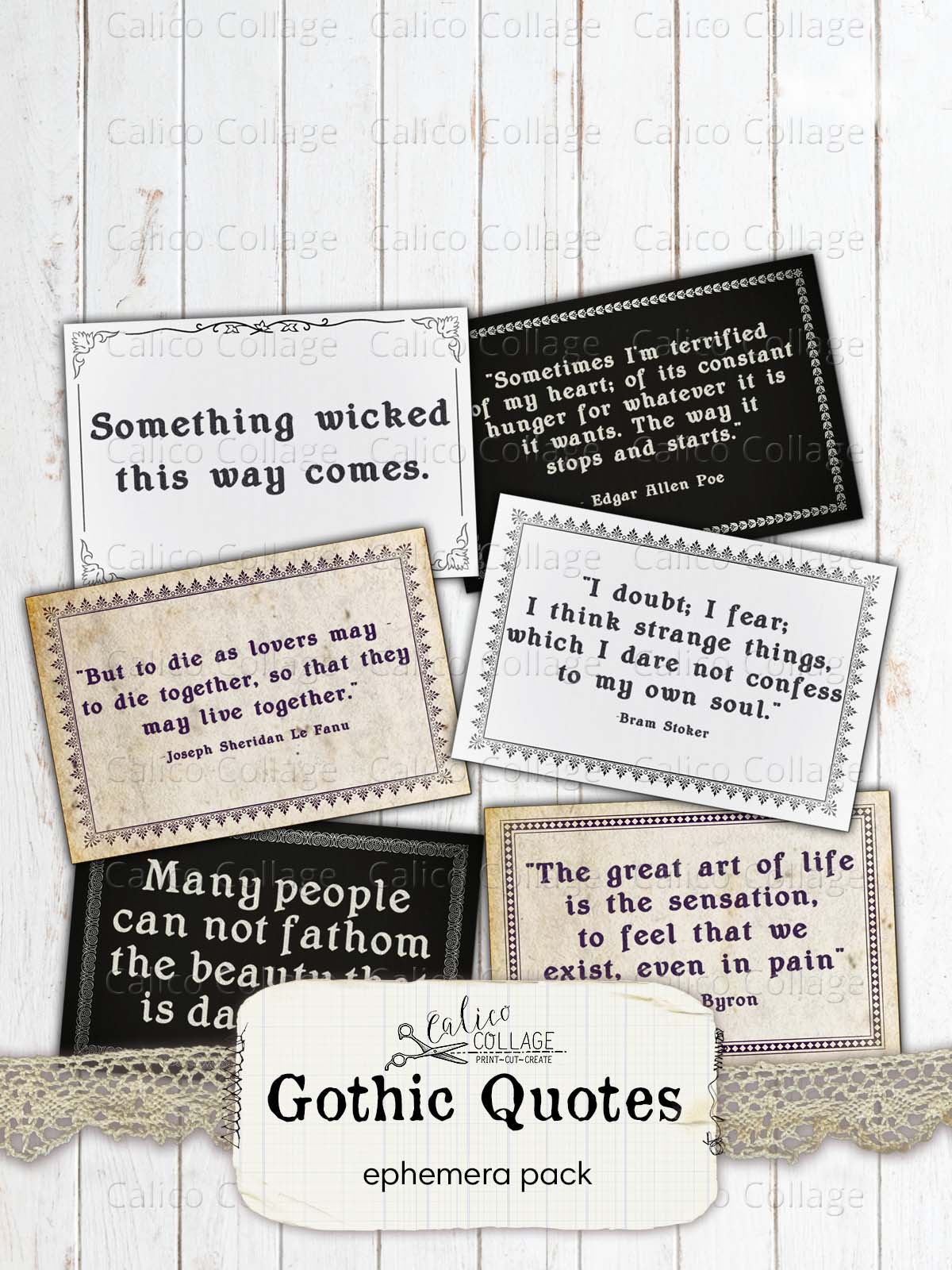 Gothic Quotes Junk Journal Printable, Ephemera Words