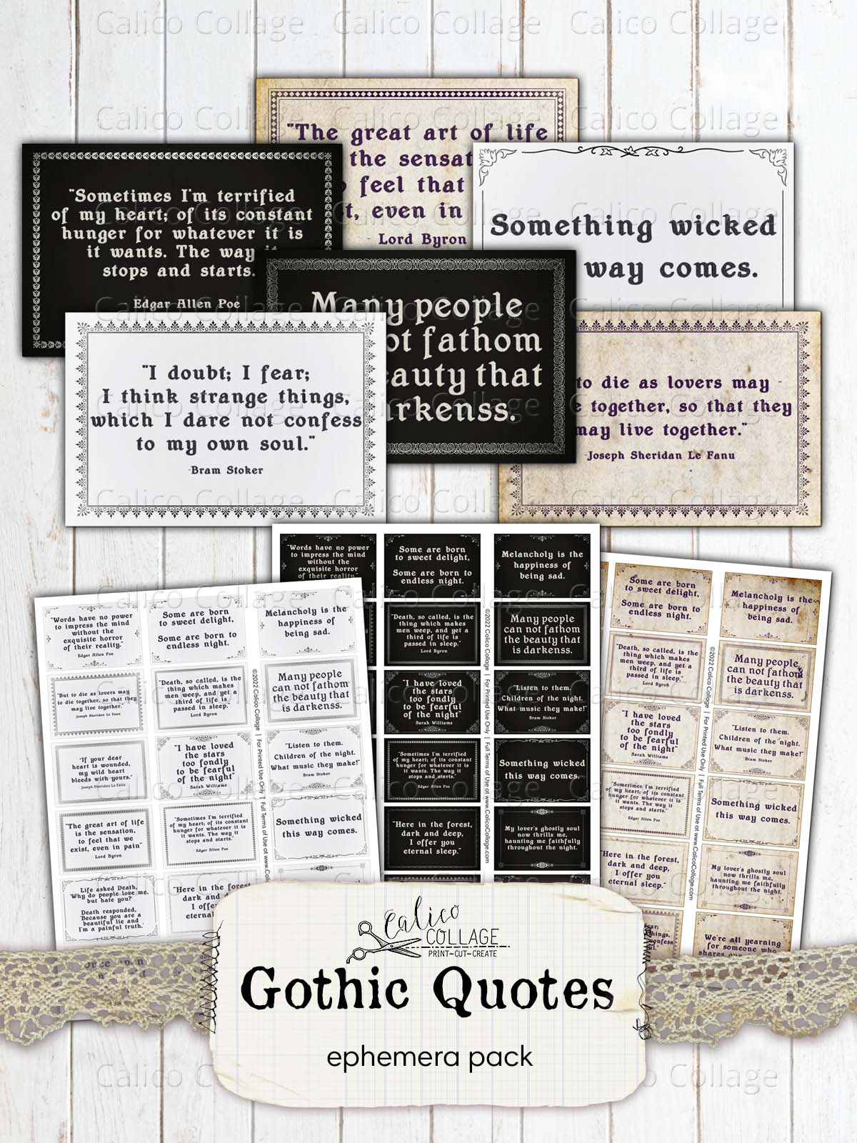 Gothic Quotes Junk Journal Printable, Ephemera Words