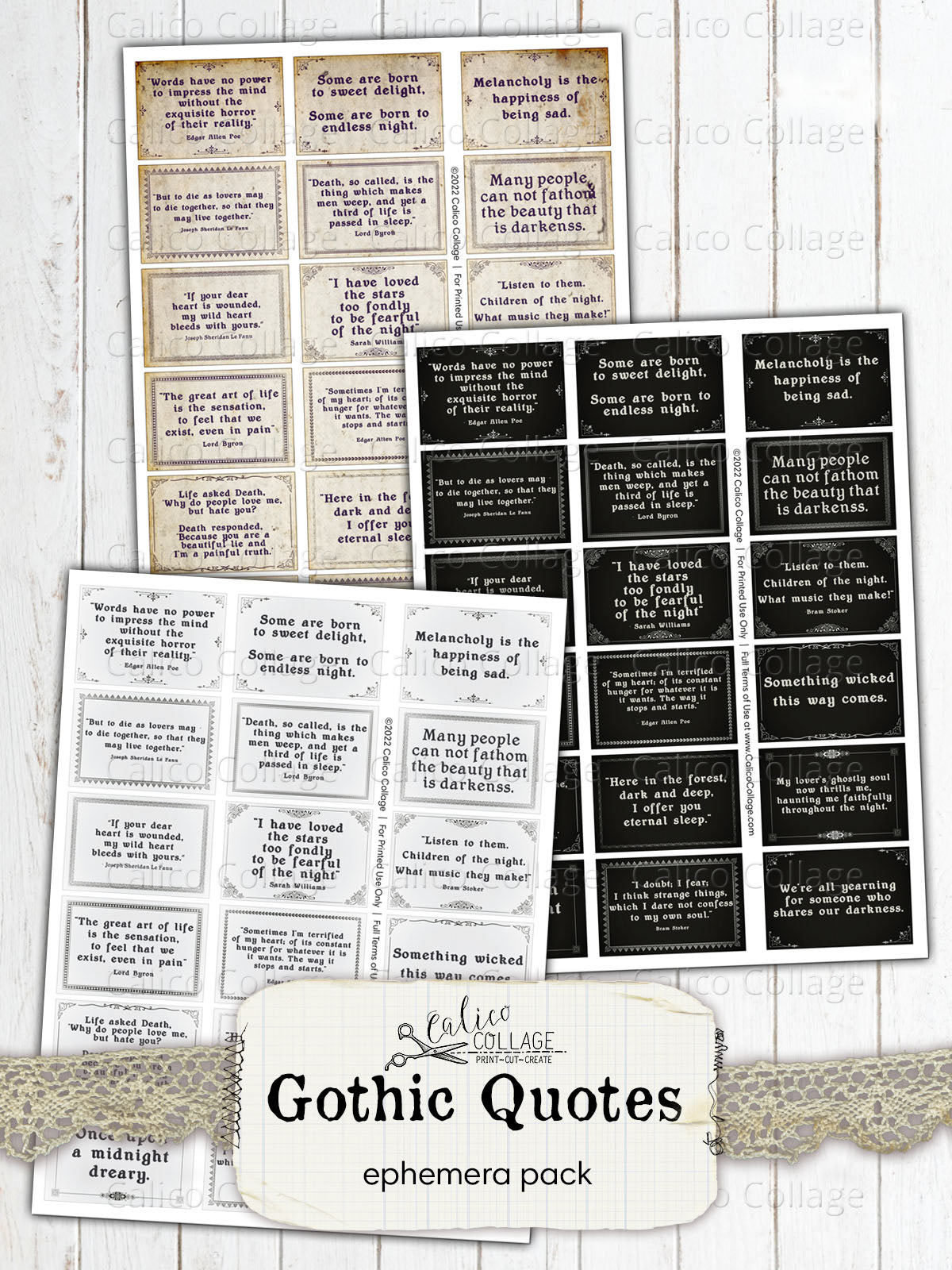 Gothic Quotes Junk Journal Printable, Ephemera Words