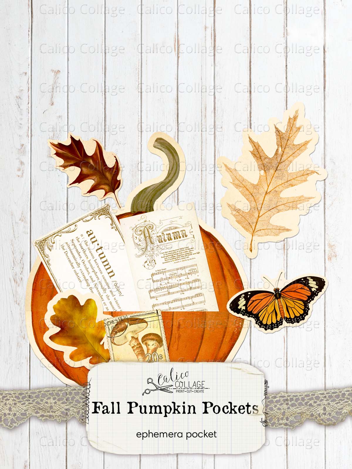 Pumpkin Loaded Pocket, Fall Ephemera Holder