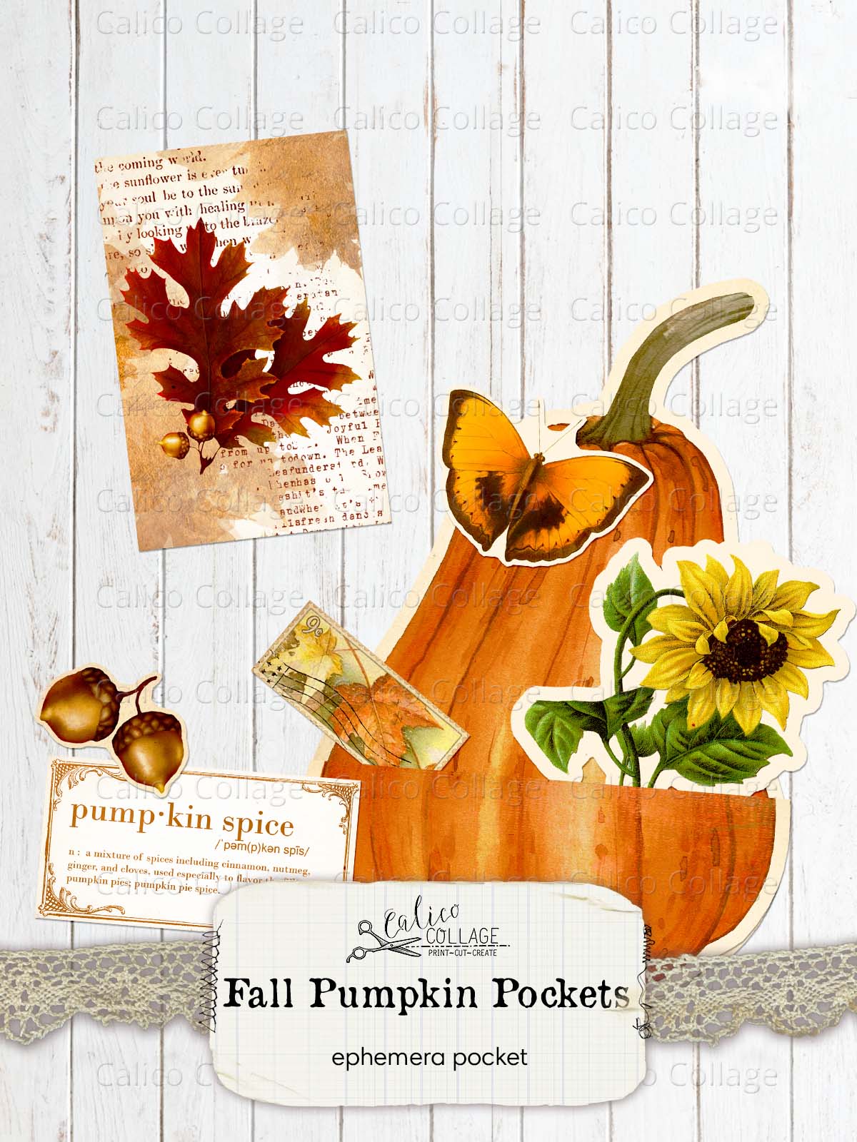 Pumpkin Loaded Pocket, Fall Ephemera Holder