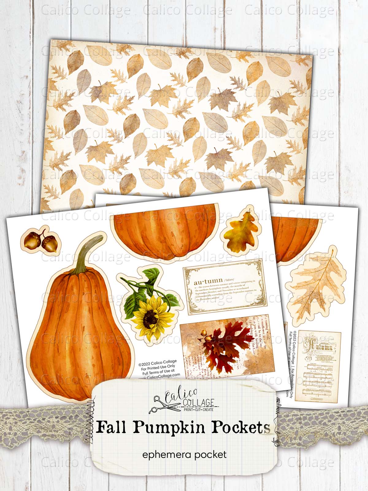 Pumpkin Loaded Pocket, Fall Ephemera Holder