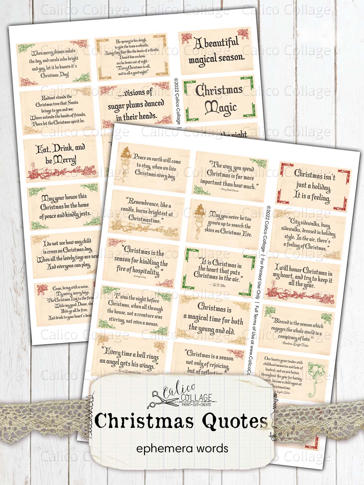 Christmas Quotes, Junk Journal Printable