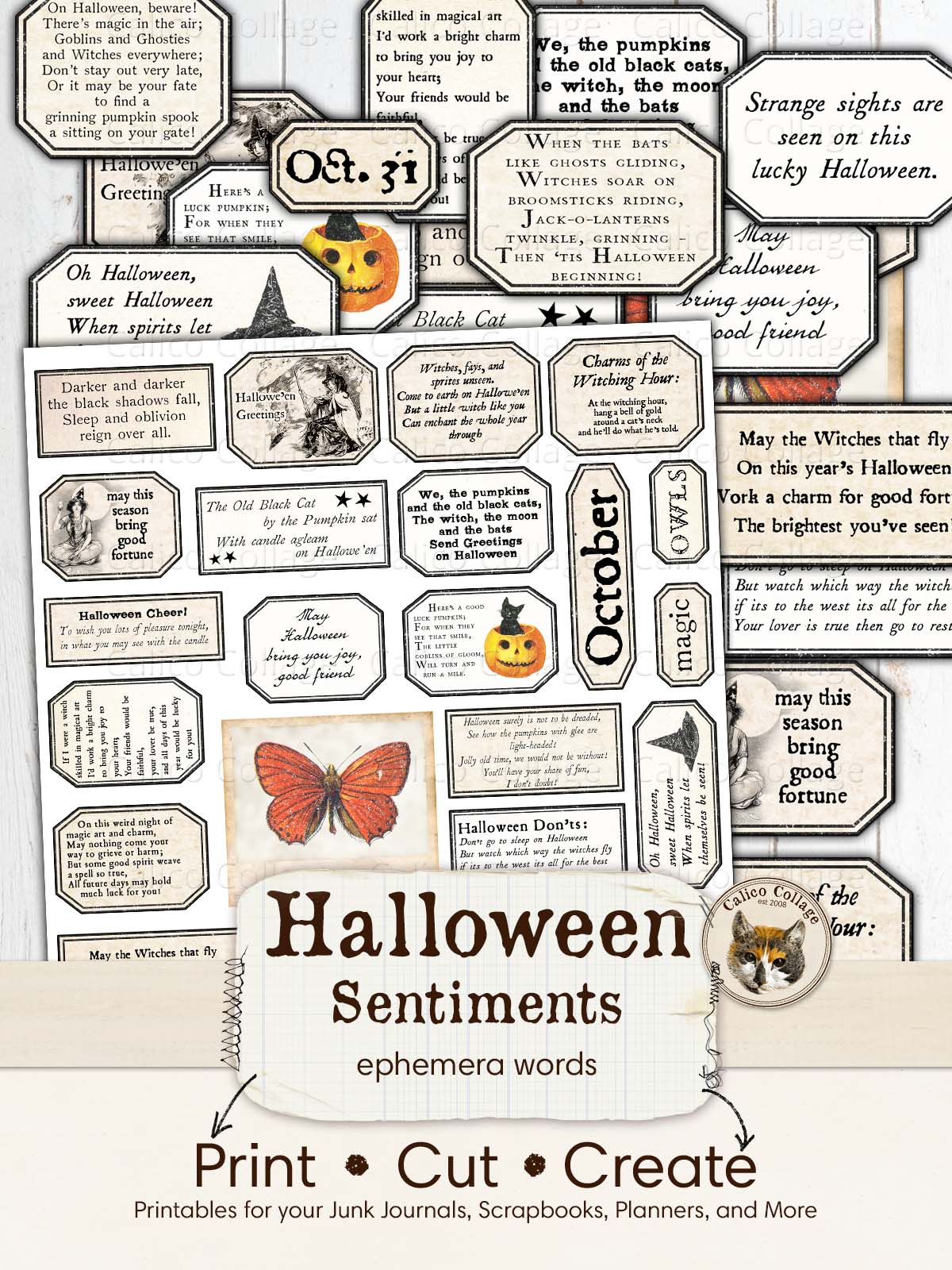 Halloween Sentiments, Halloween Ephemera for Junk Journals