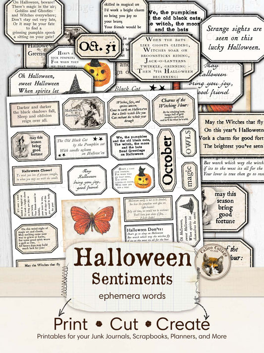 Halloween Sentiments, Halloween Ephemera for Junk Journals