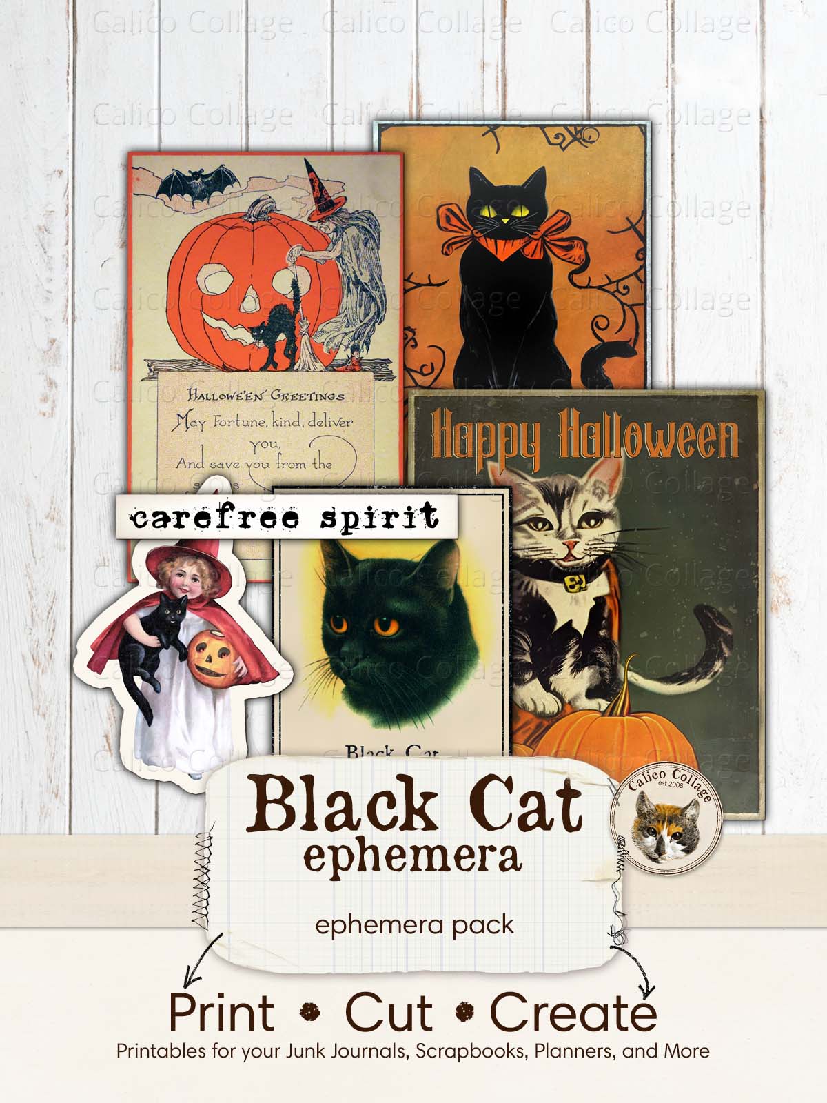 Black Cat Halloween Ephemera for Junk Journals