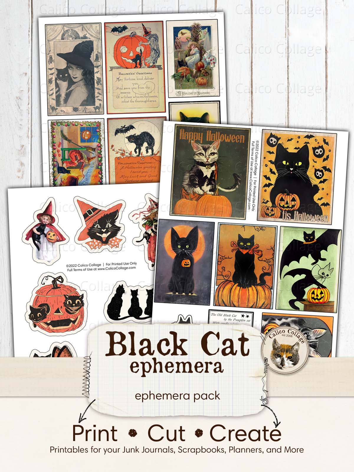 Black Cat Halloween Ephemera for Junk Journals