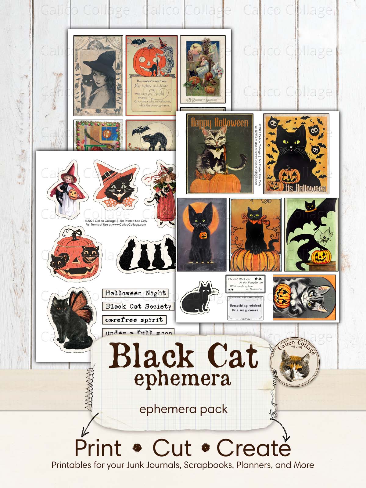 Black Cat Halloween Ephemera for Junk Journals