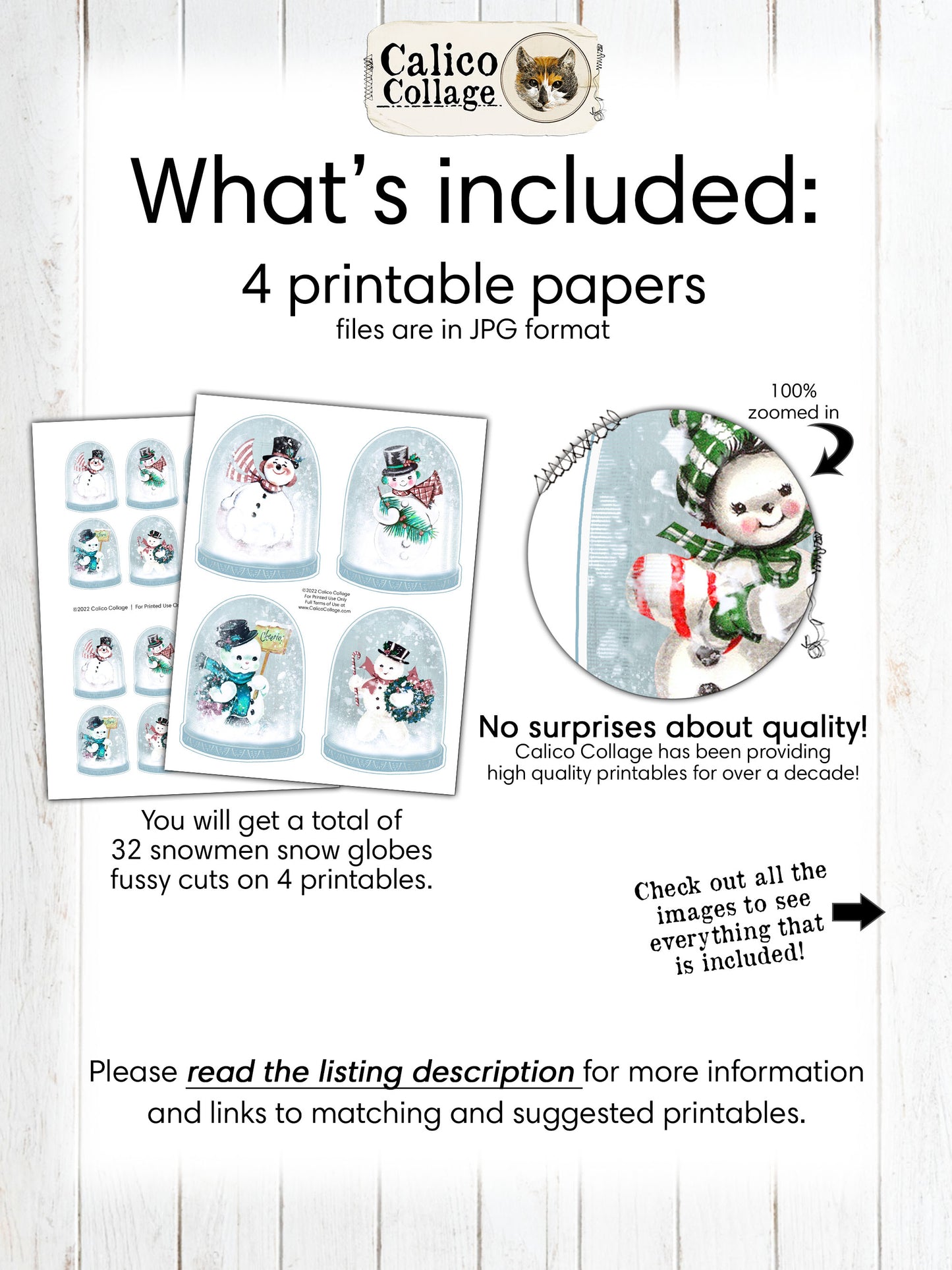 Printable Snowmen Snow Globes Ephemera for Junk Journaling