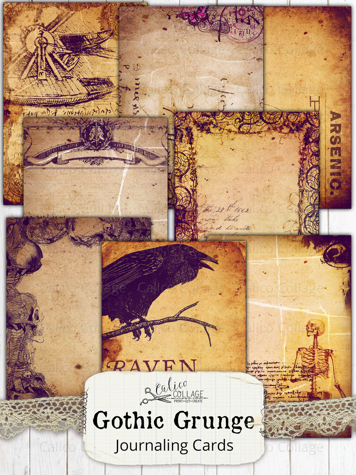 Printable Gothic Grunge Junk Journal Ephemera Cards