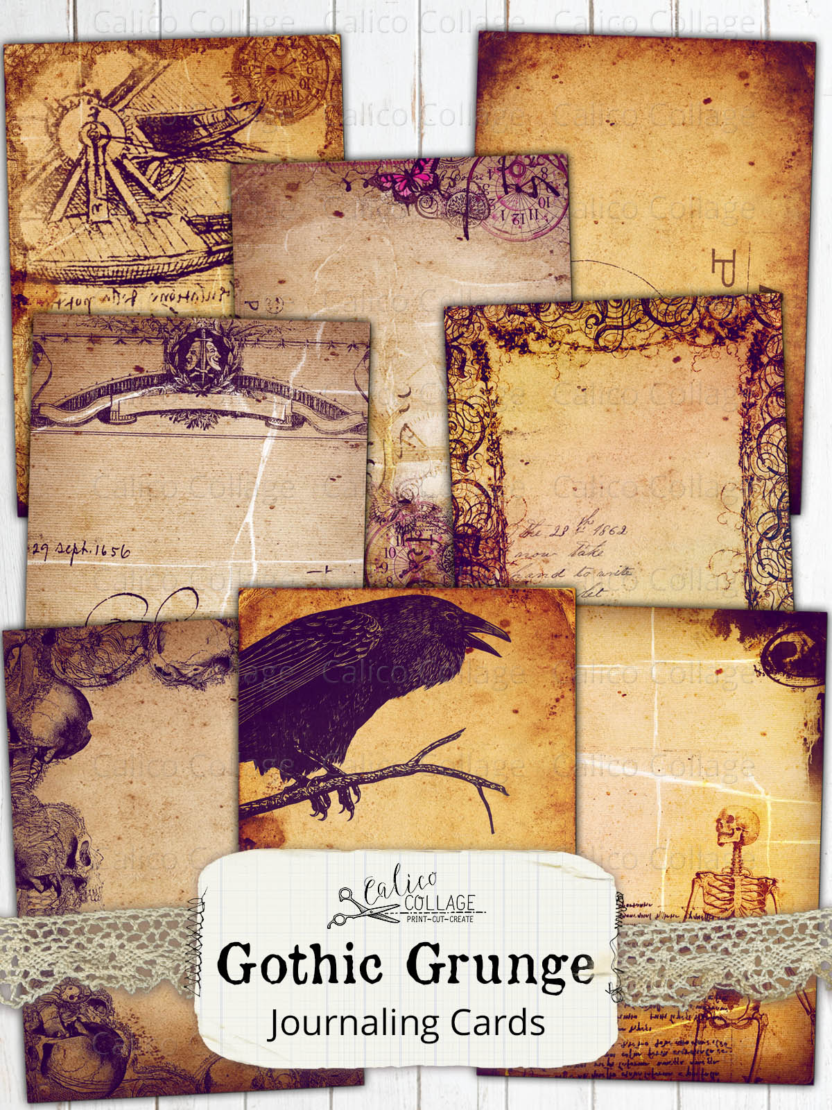 Printable Gothic Grunge Junk Journal Ephemera Cards