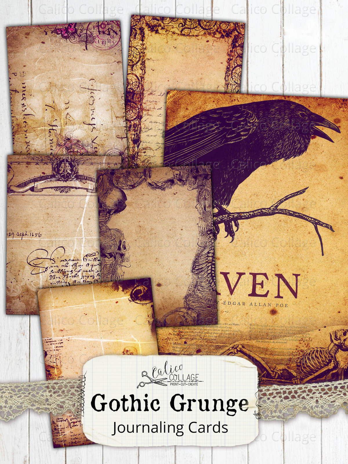 Printable Gothic Grunge Junk Journal Ephemera Cards