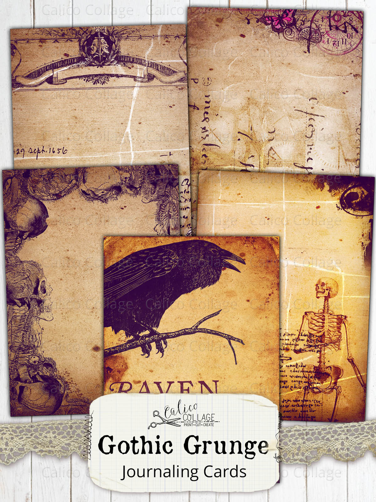 Printable Gothic Grunge Junk Journal Ephemera Cards