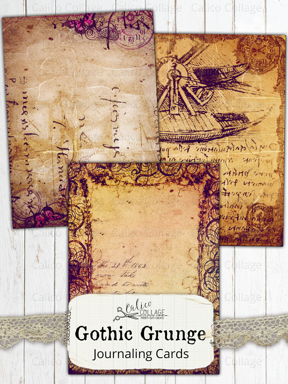 Printable Gothic Grunge Junk Journal Ephemera Cards