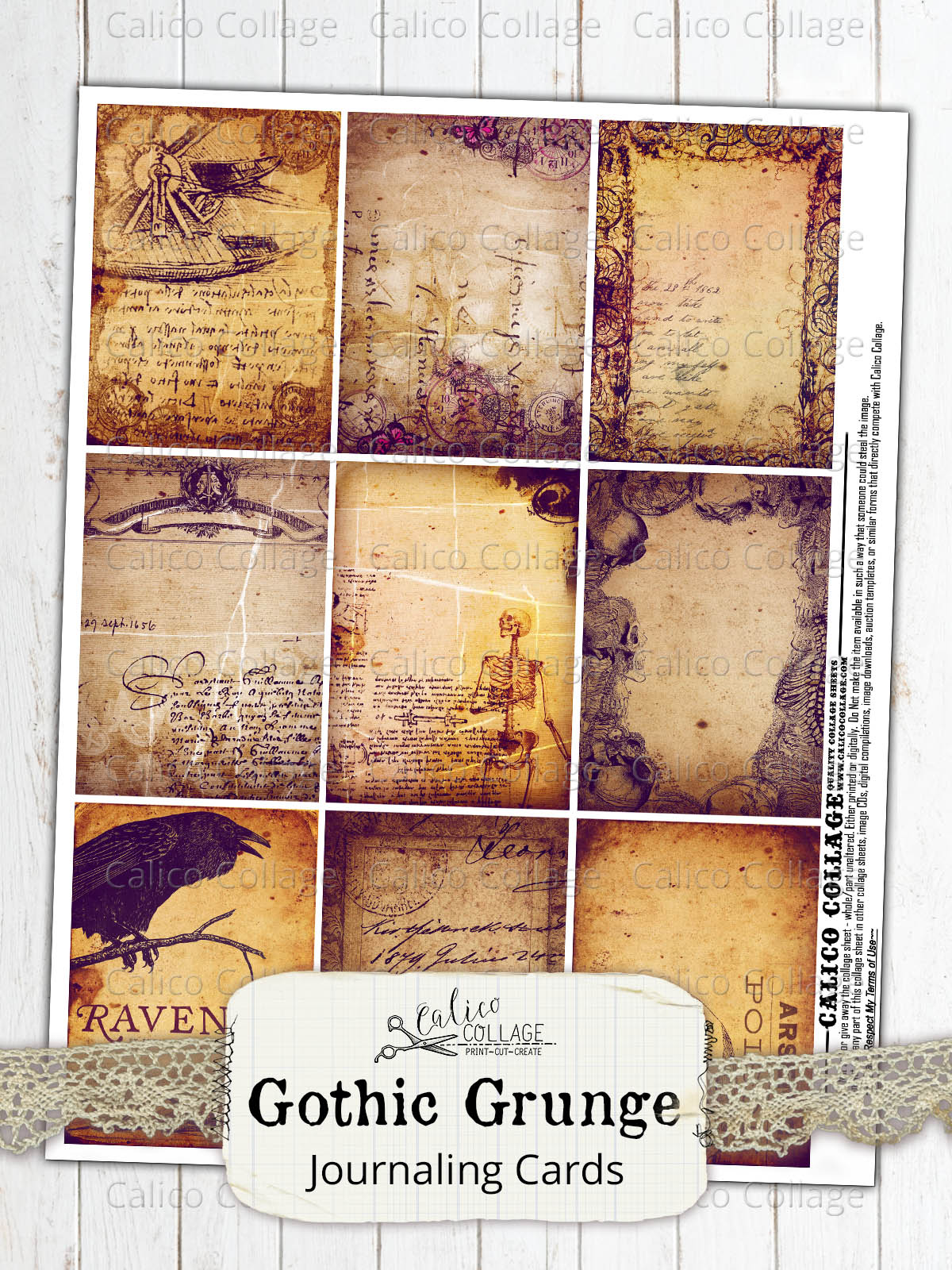 Printable Gothic Grunge Junk Journal Ephemera Cards