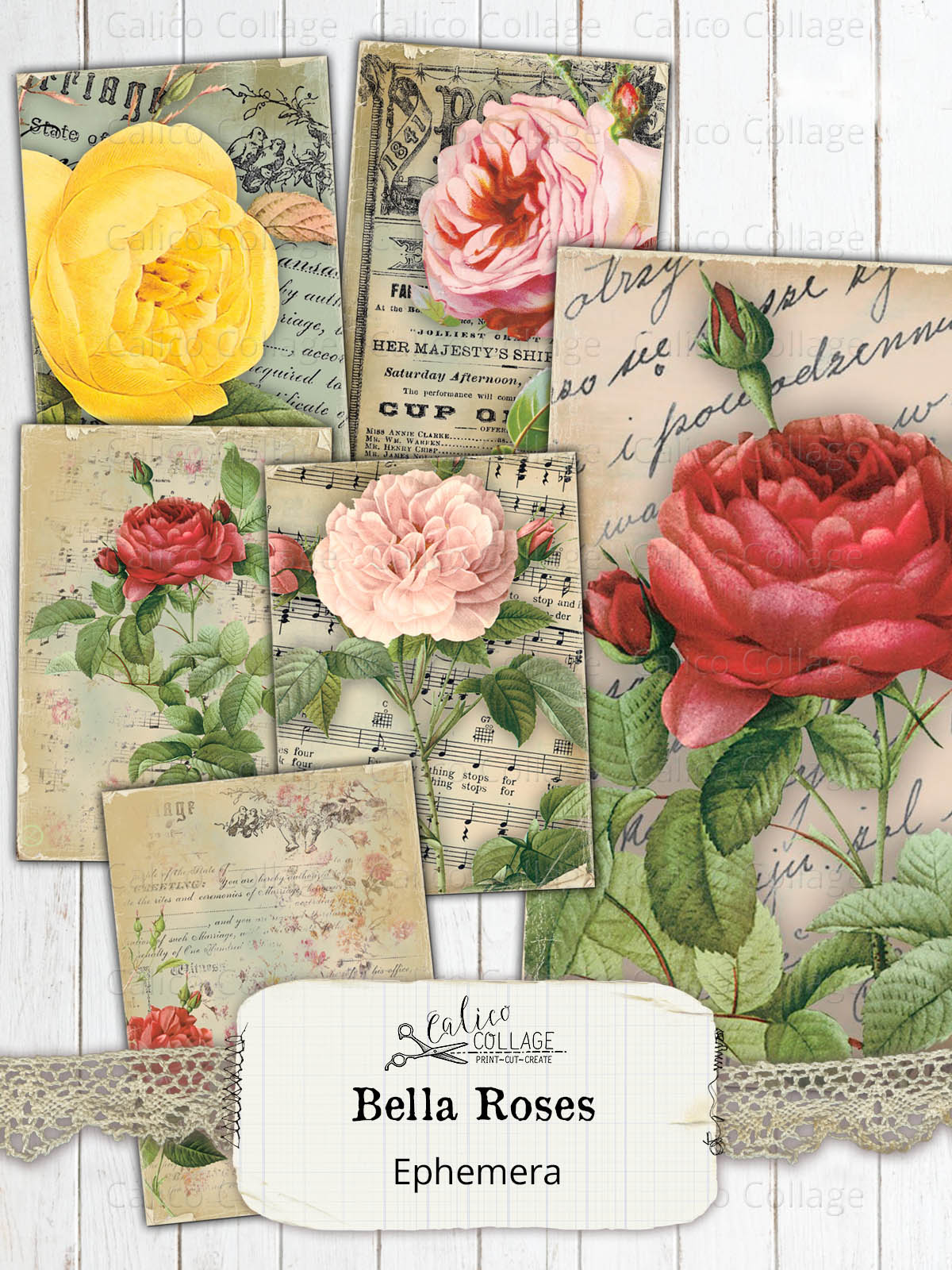 Bella Roses Junk Journal Ephemera Cards