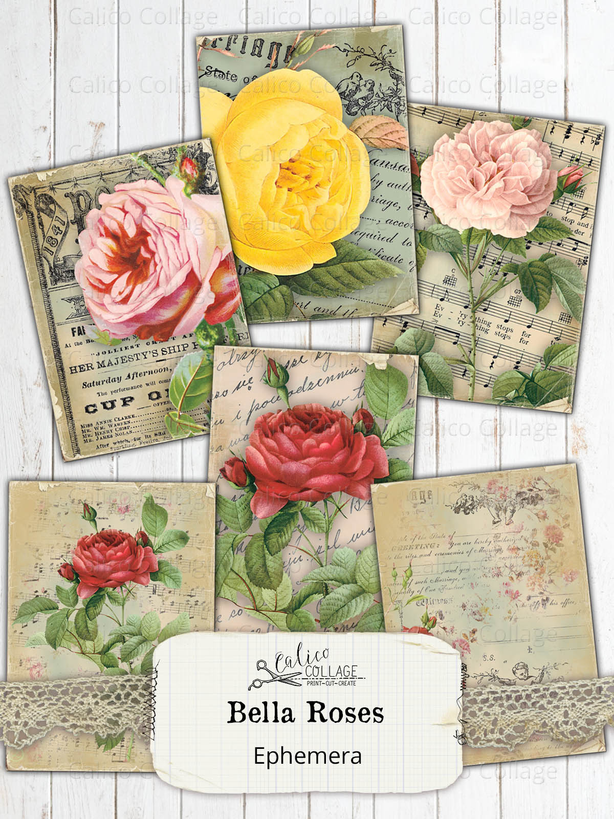 Bella Roses Junk Journal Ephemera Cards