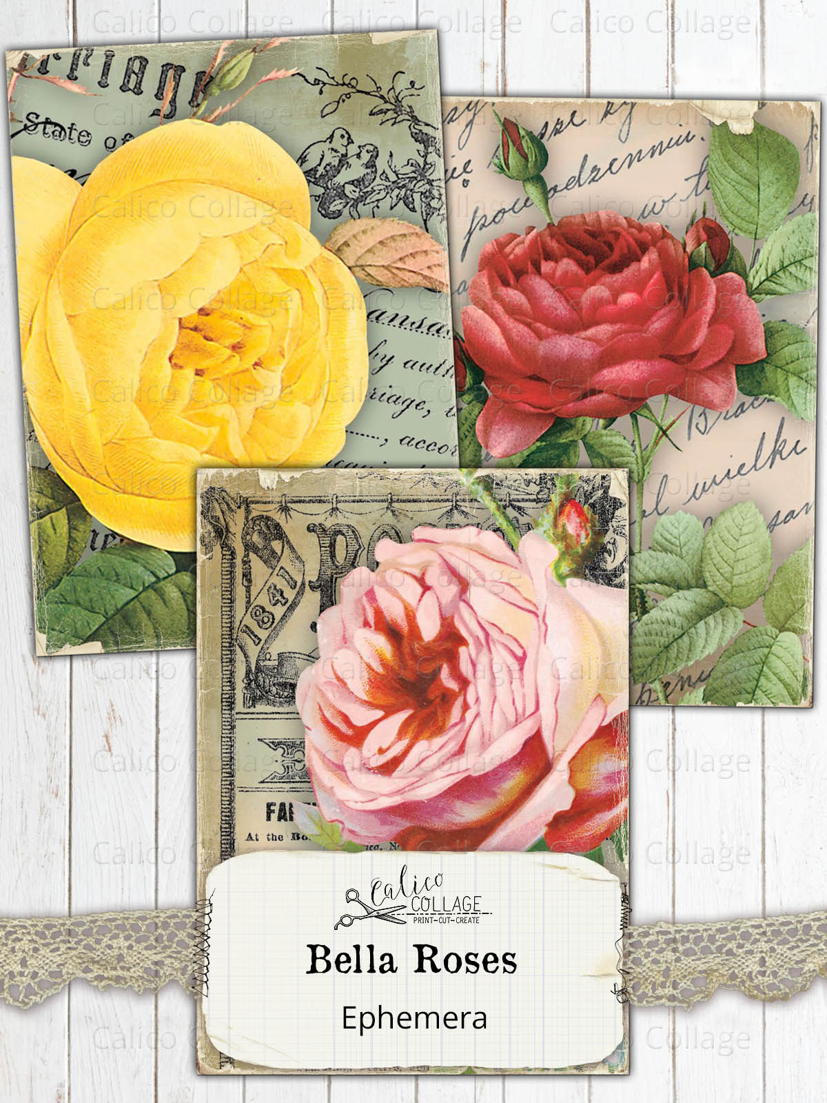 Bella Roses Junk Journal Ephemera Cards