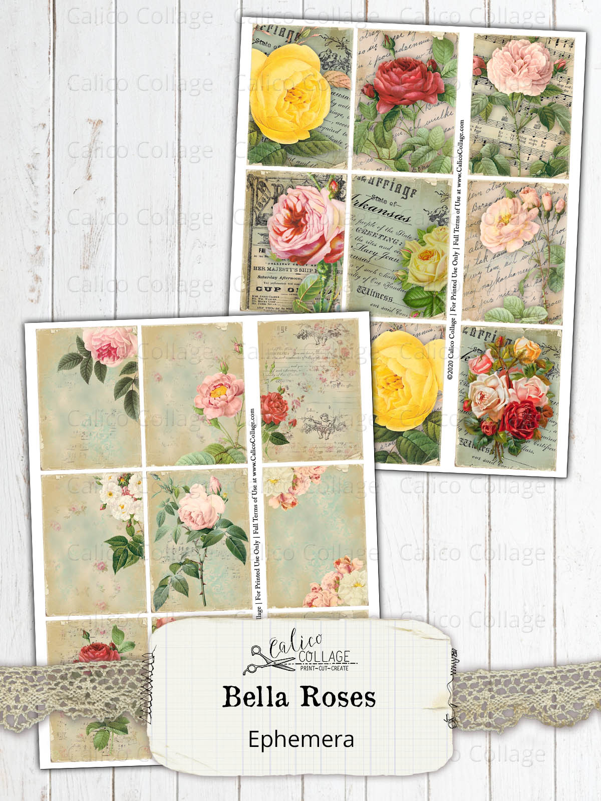 Bella Roses Junk Journal Ephemera Cards