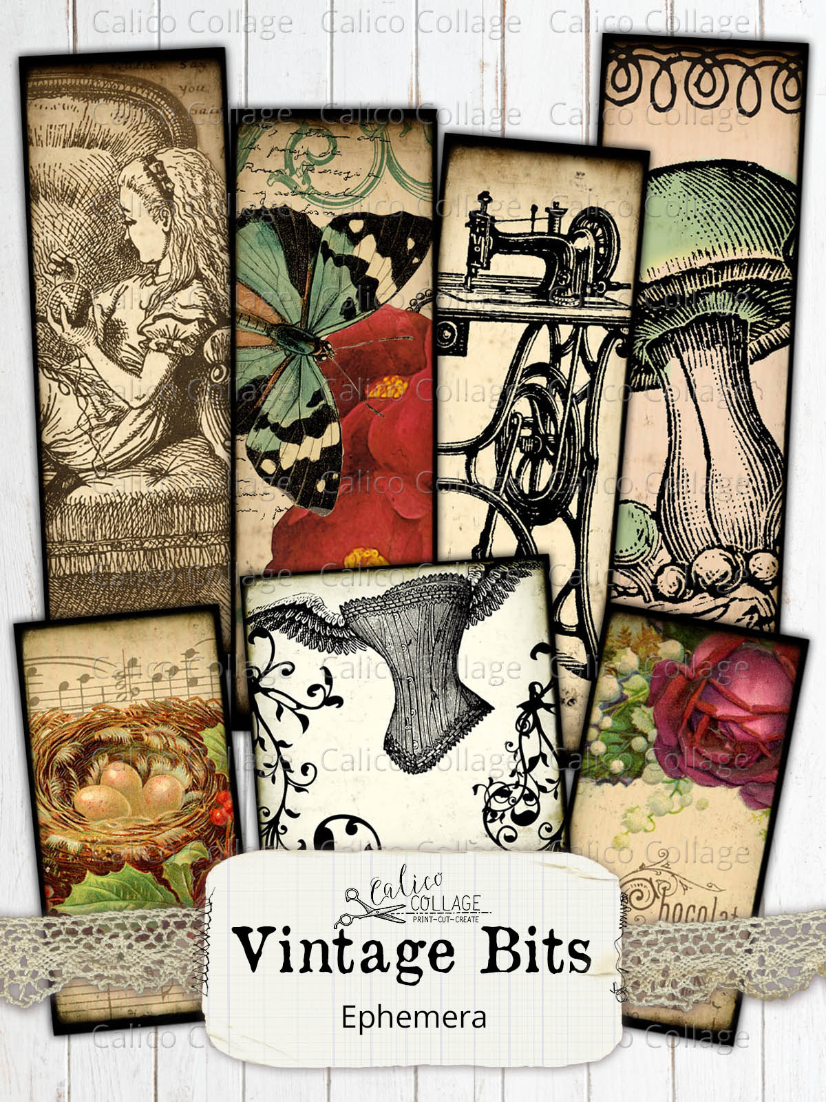 Vintage Bits Digital Collage Sheets, Small Ephemera Pack