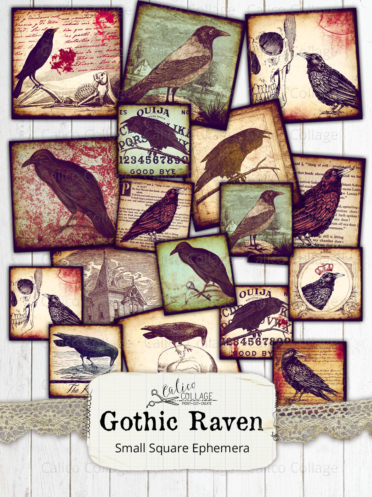 Printable Gothic Ravens Small Ephemera Pack