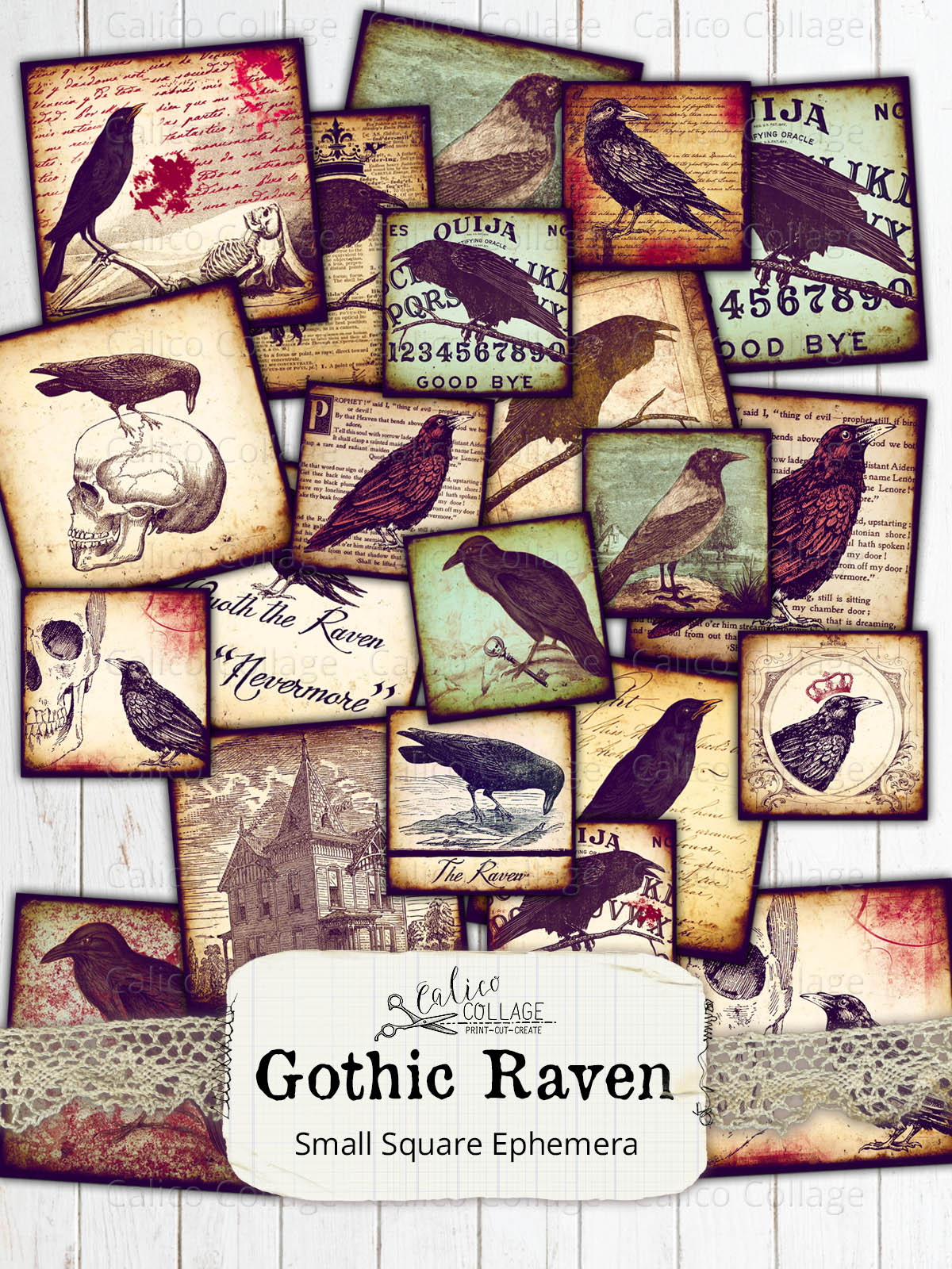 Printable Gothic Ravens Small Ephemera Pack