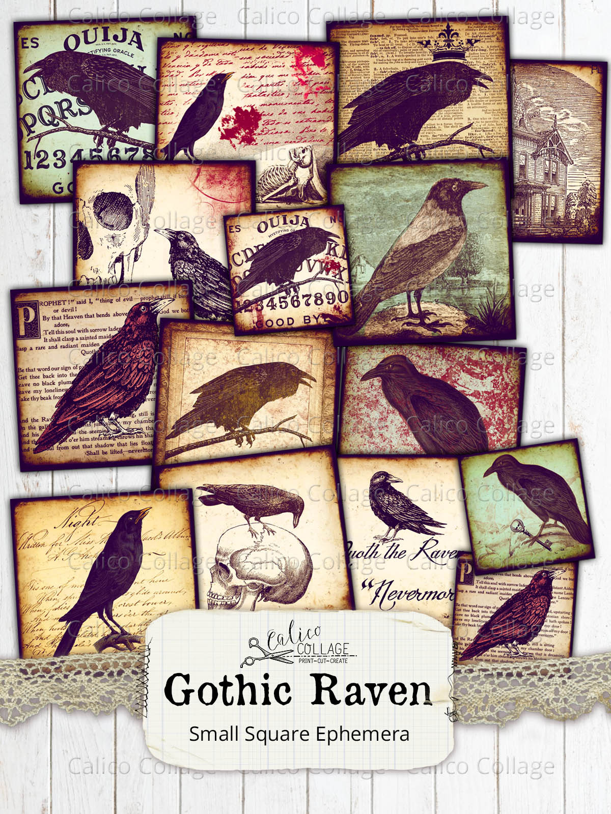 Printable Gothic Ravens Small Ephemera Pack