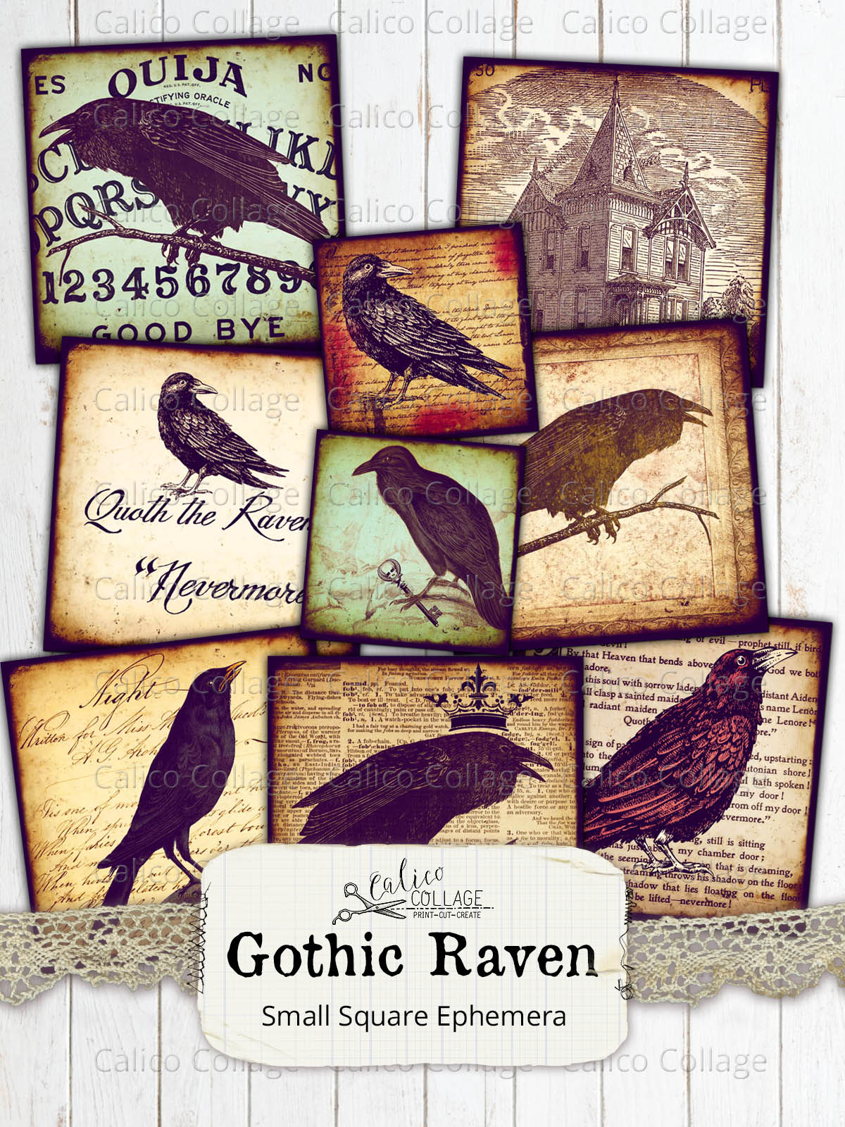 Printable Gothic Ravens Small Ephemera Pack