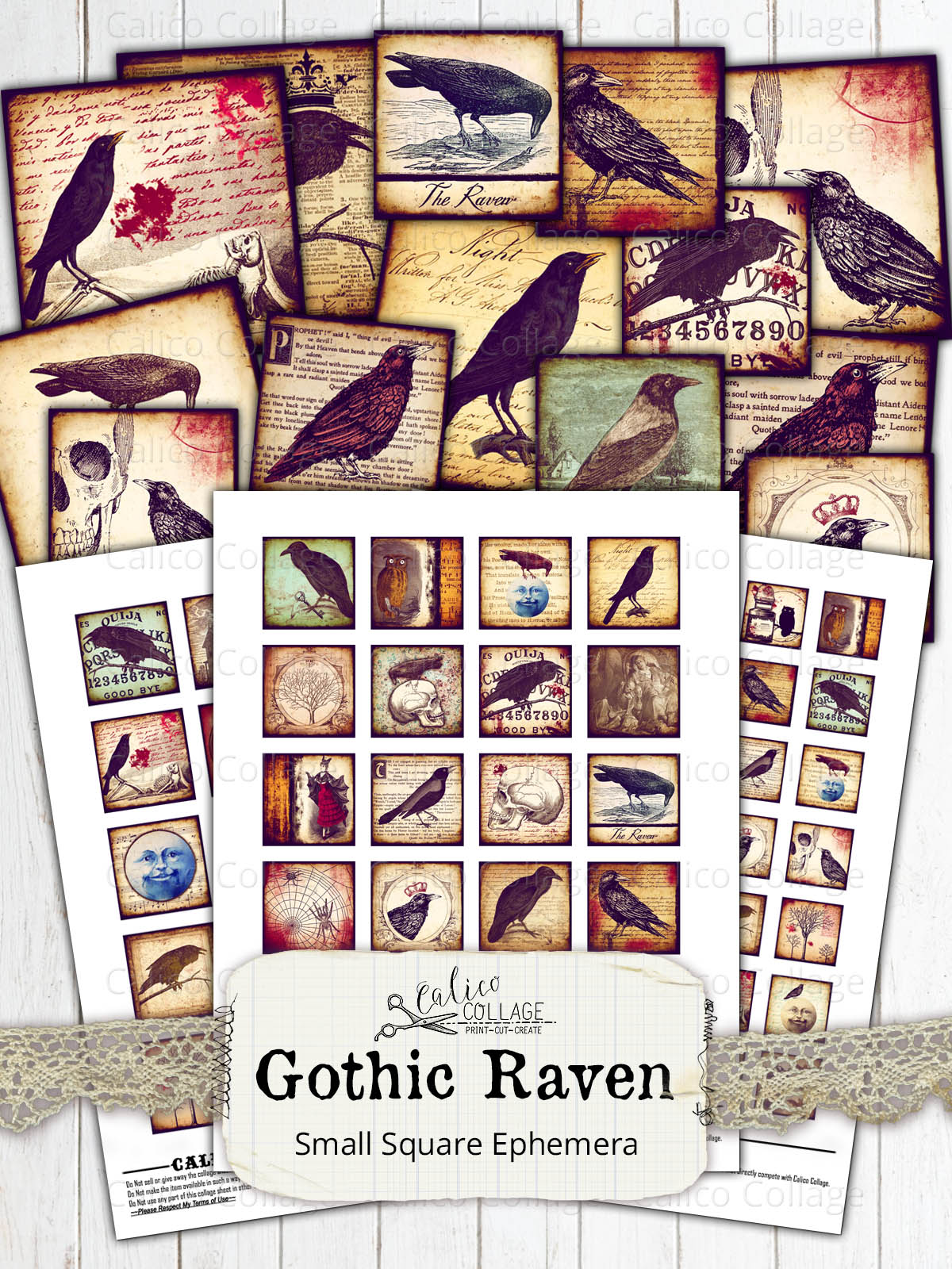 Printable Gothic Ravens Small Ephemera Pack