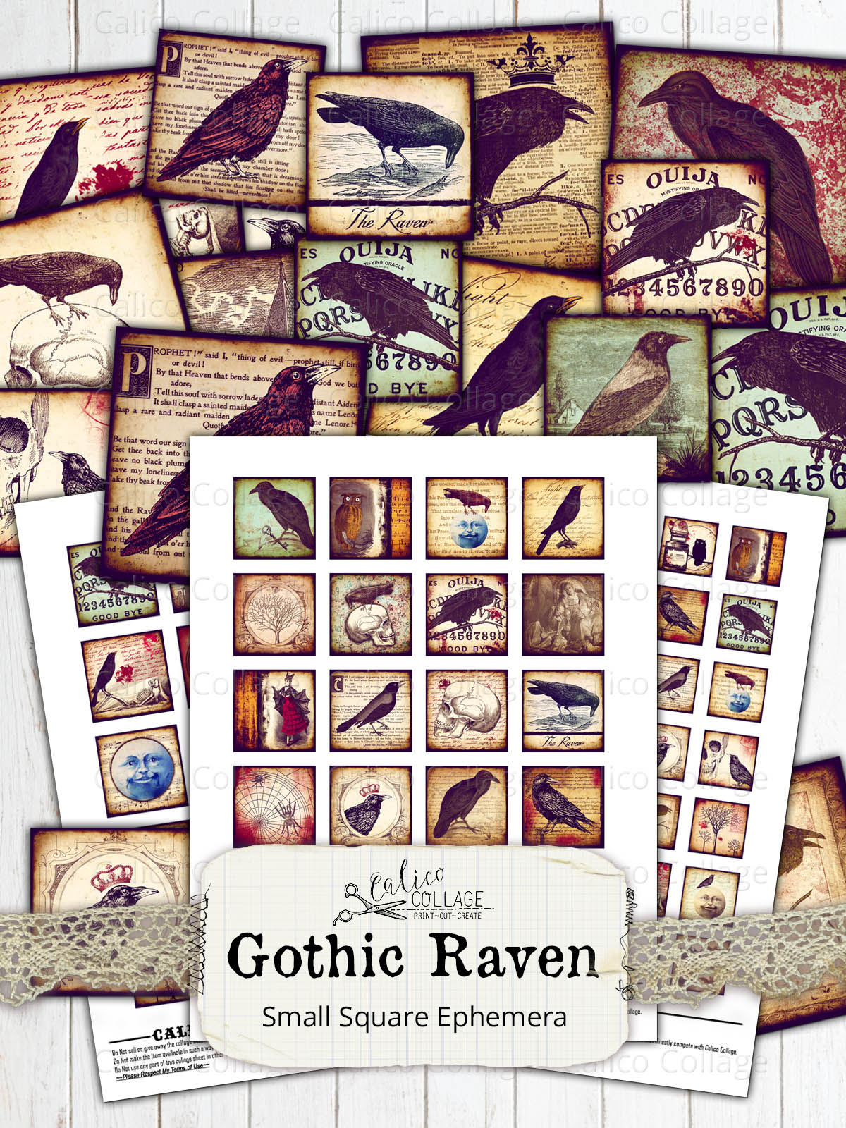 Printable Gothic Ravens Small Ephemera Pack