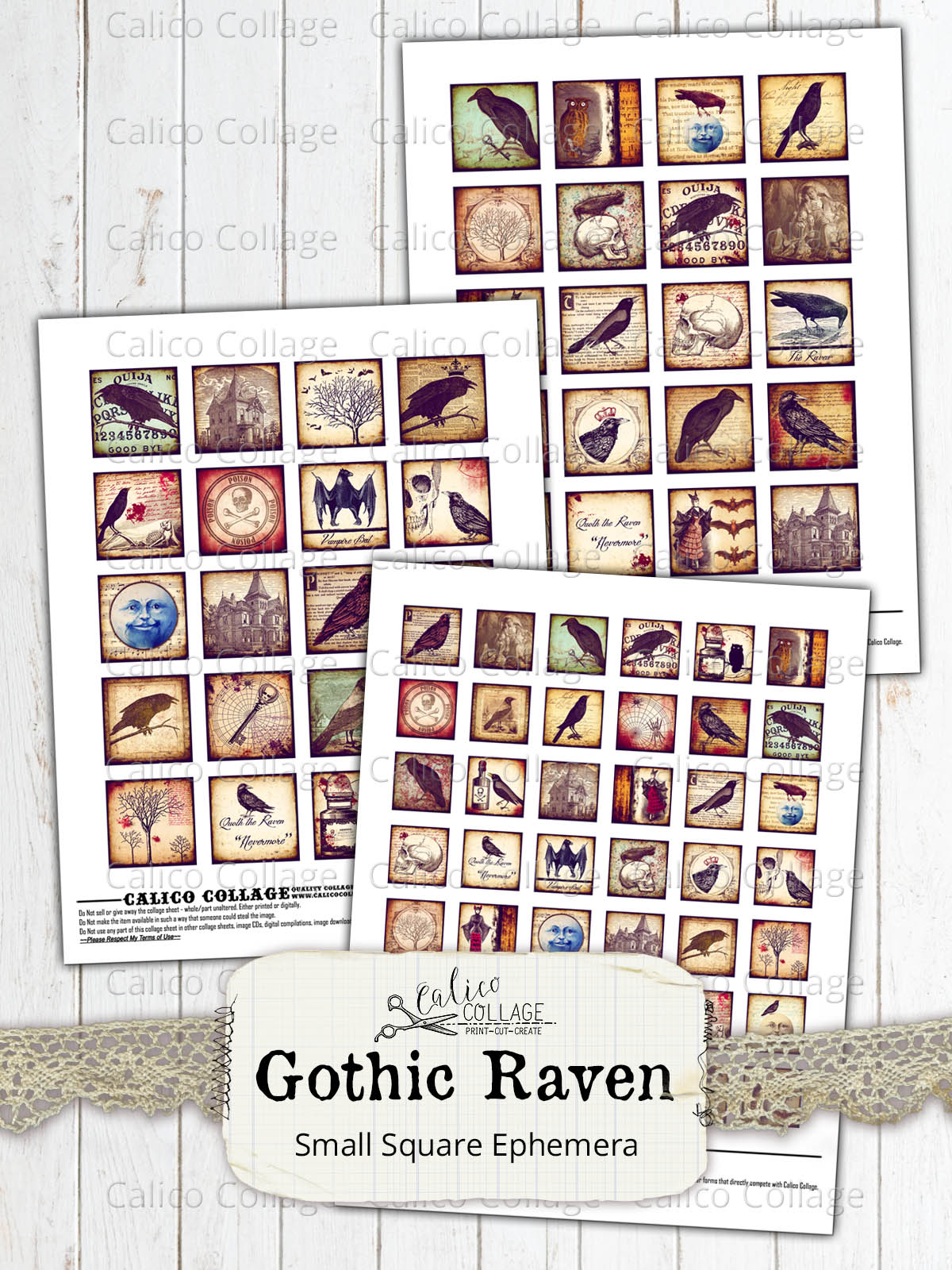 Printable Gothic Ravens Small Ephemera Pack