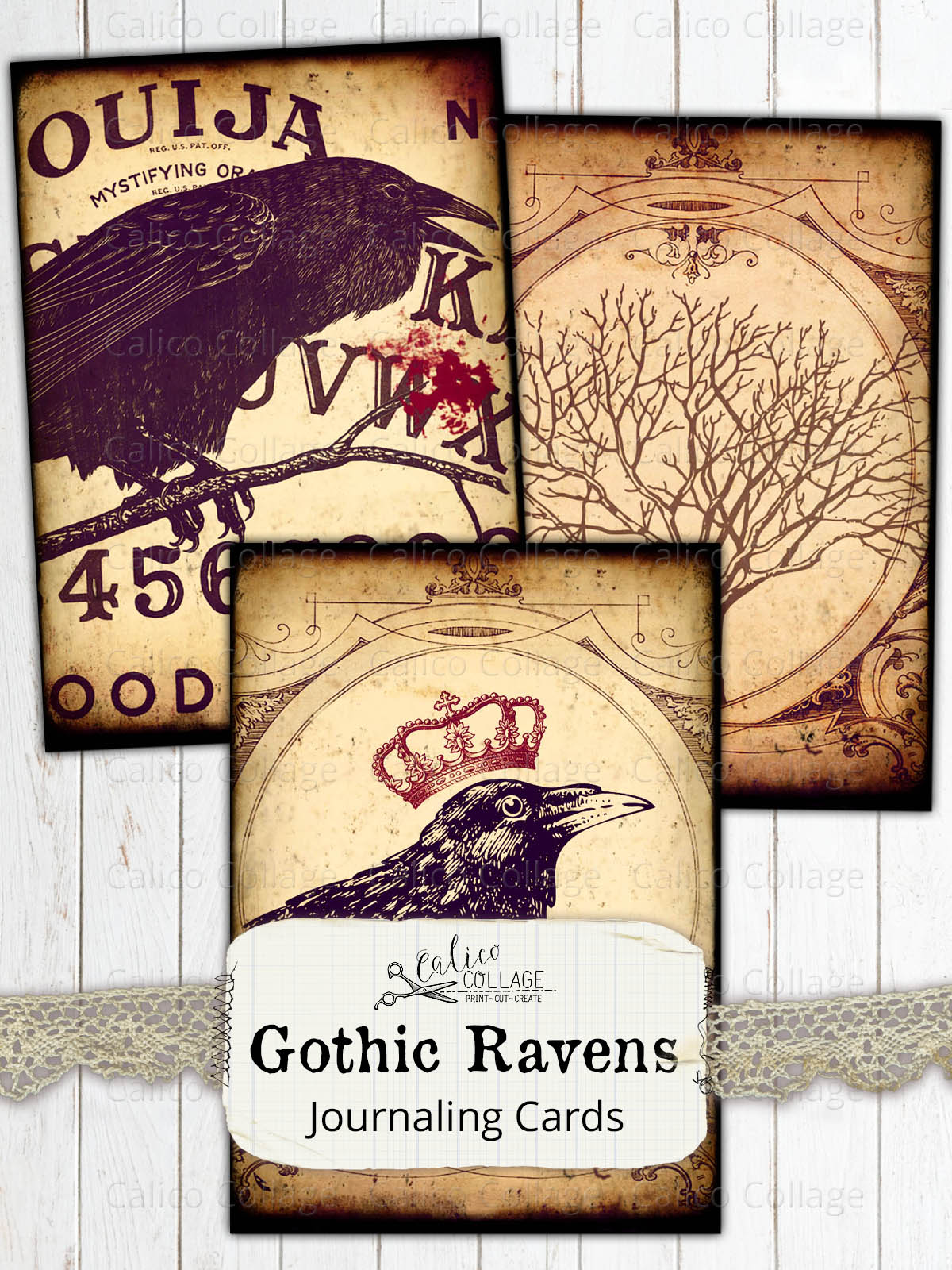 Gothic Raven Junk Journal Ephemera Cards, Junk Journal Supplies