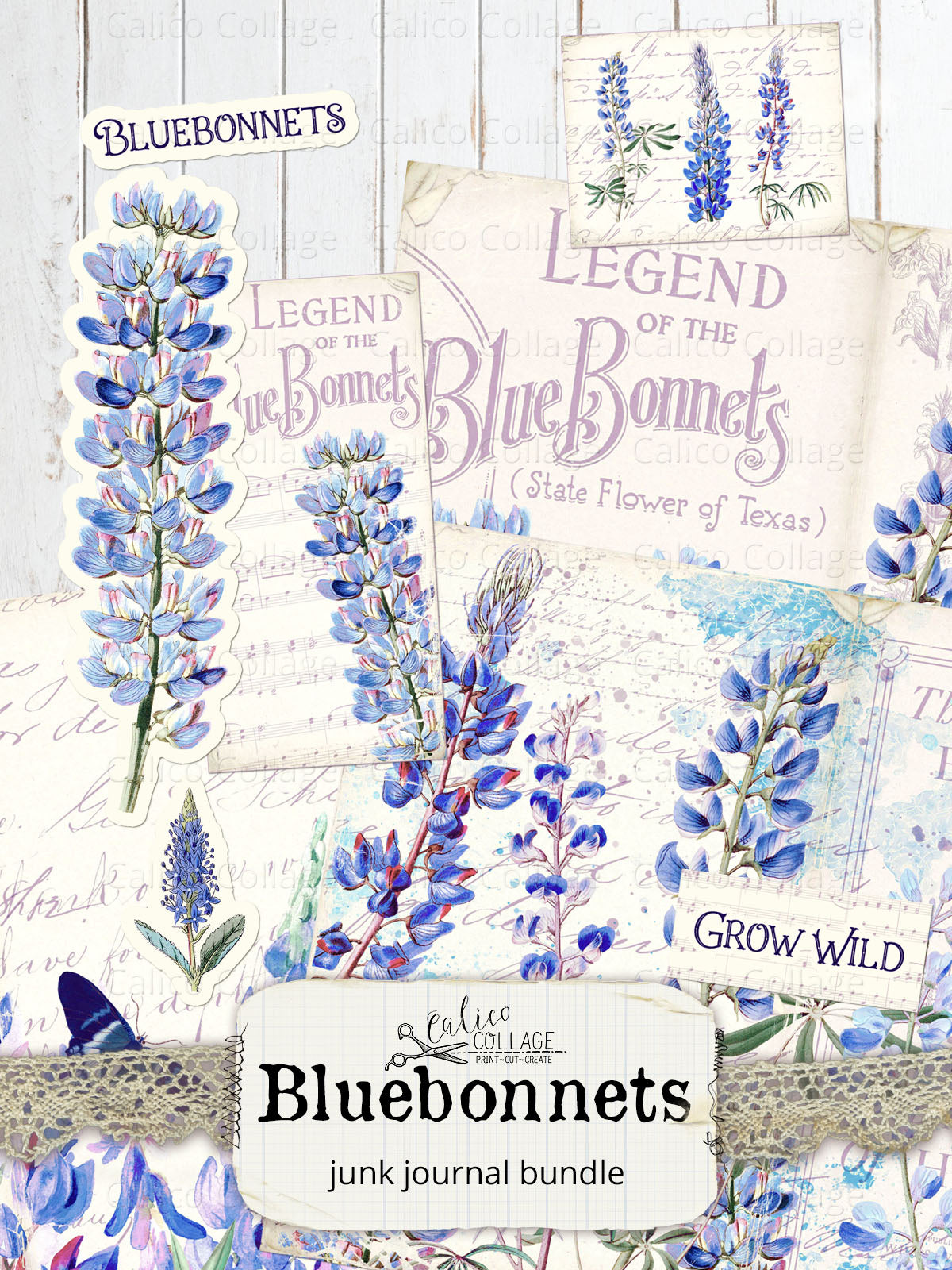 Bluebonnet Junk Journal Ephemera Bundle