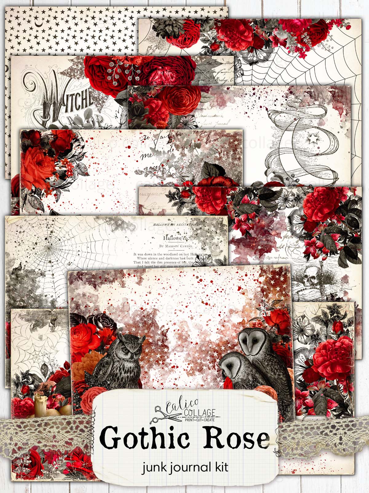 Halloween Ephemera Junk Journal Printable - Gothic Rose